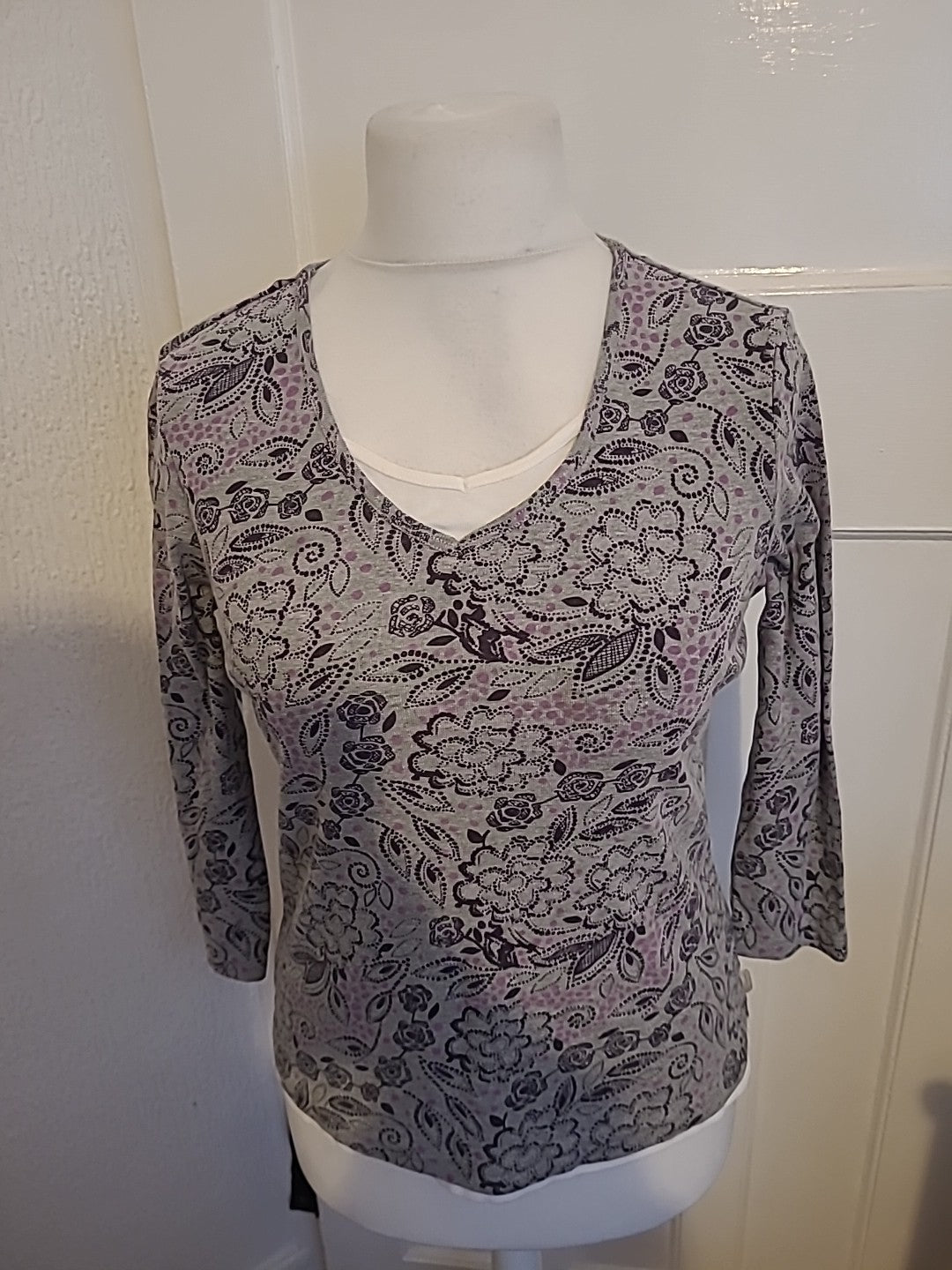 Maine New England Size 14 Grey Black And Purple Blouse