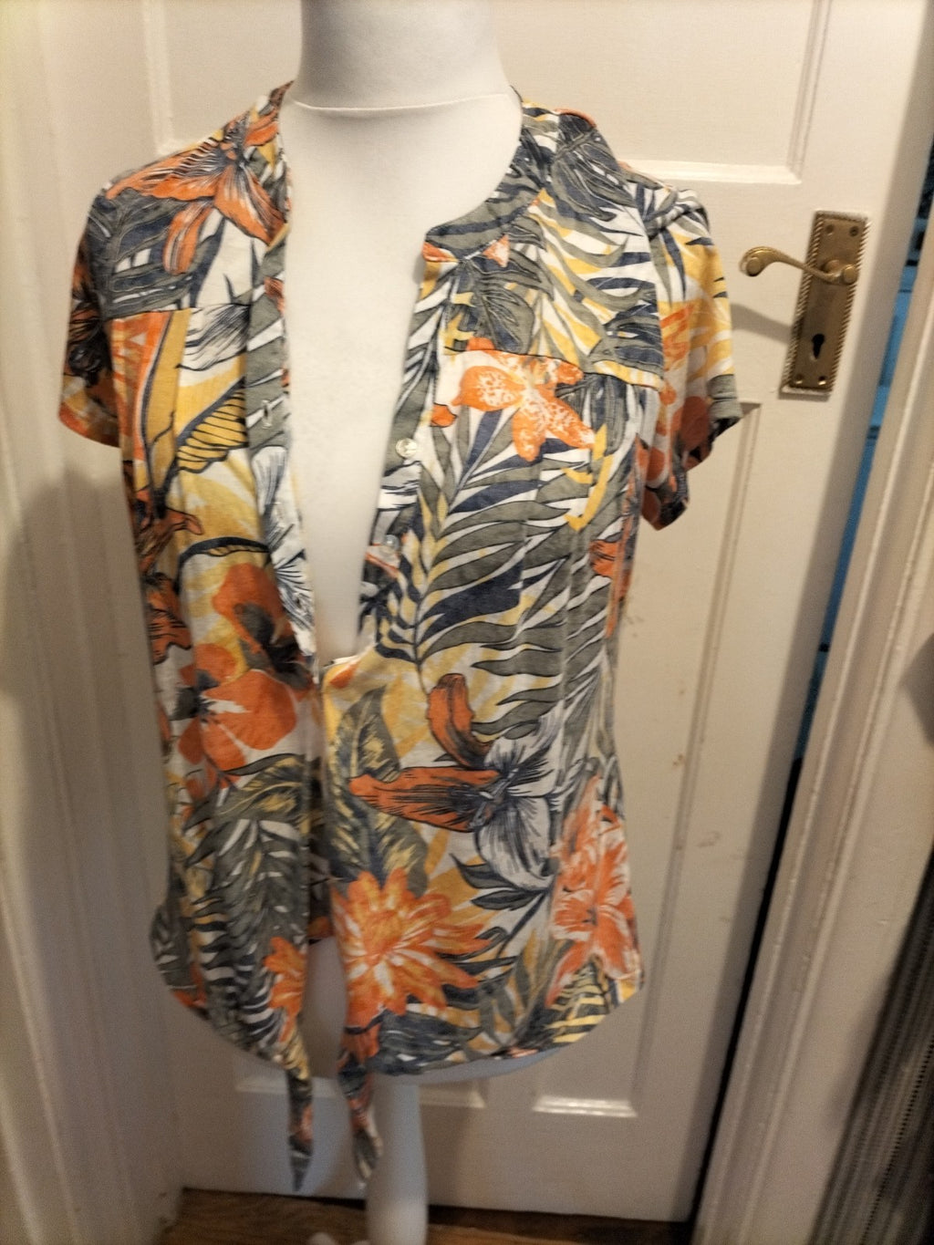 Ladies Roman Size 12 Multicoloured Floral Short Sleeved V Neck Blouse