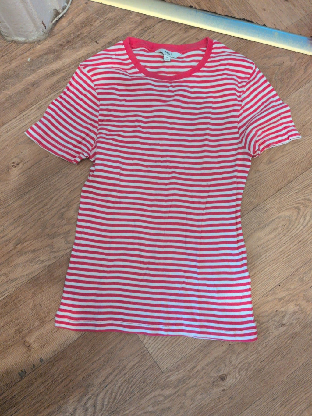 M&S 10 Pink And White Stripe Short Sleeve T-shirt