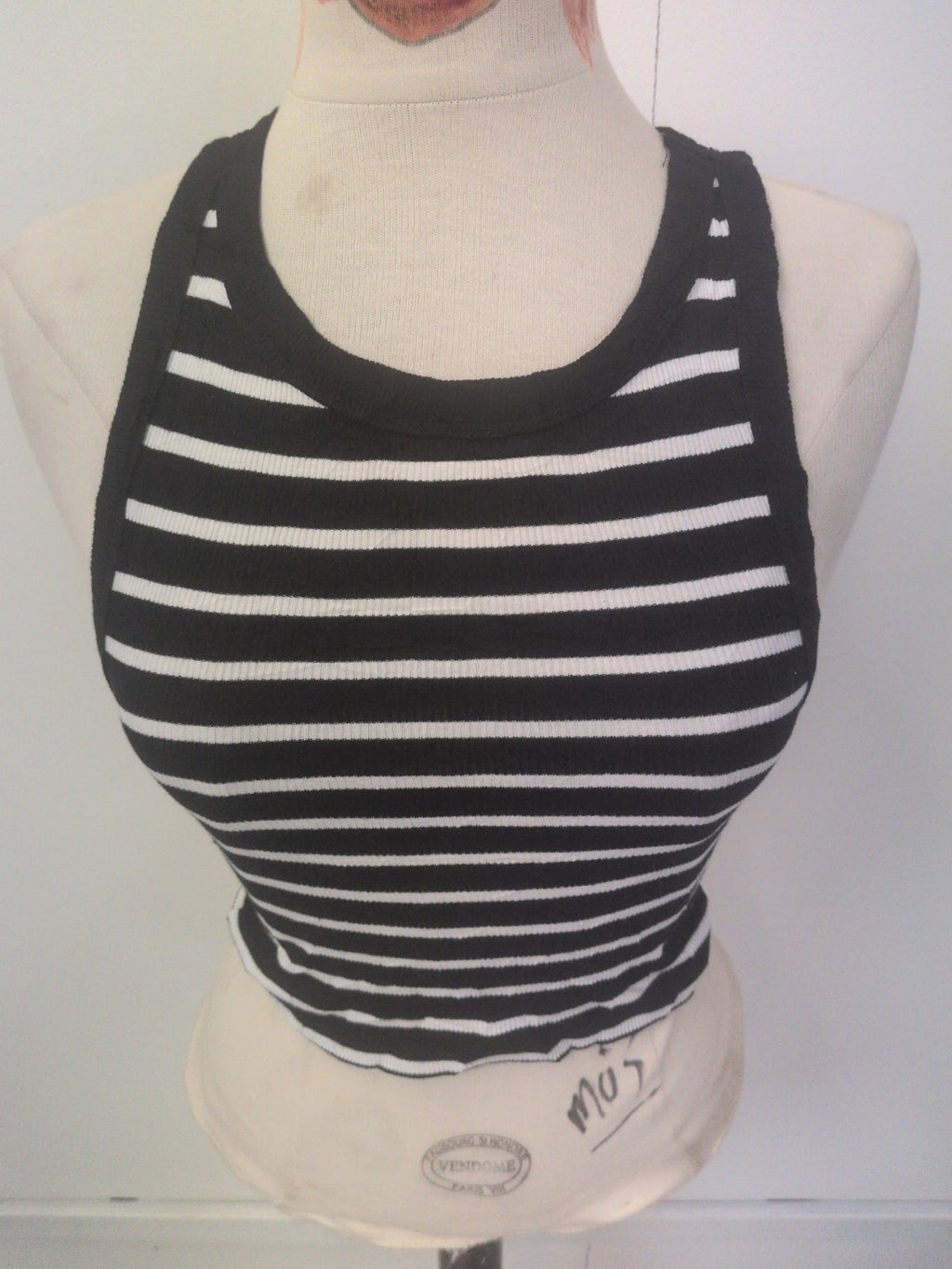 Ladies Primark Size Small Black Stripe Fitted Sleeveless T-shirt