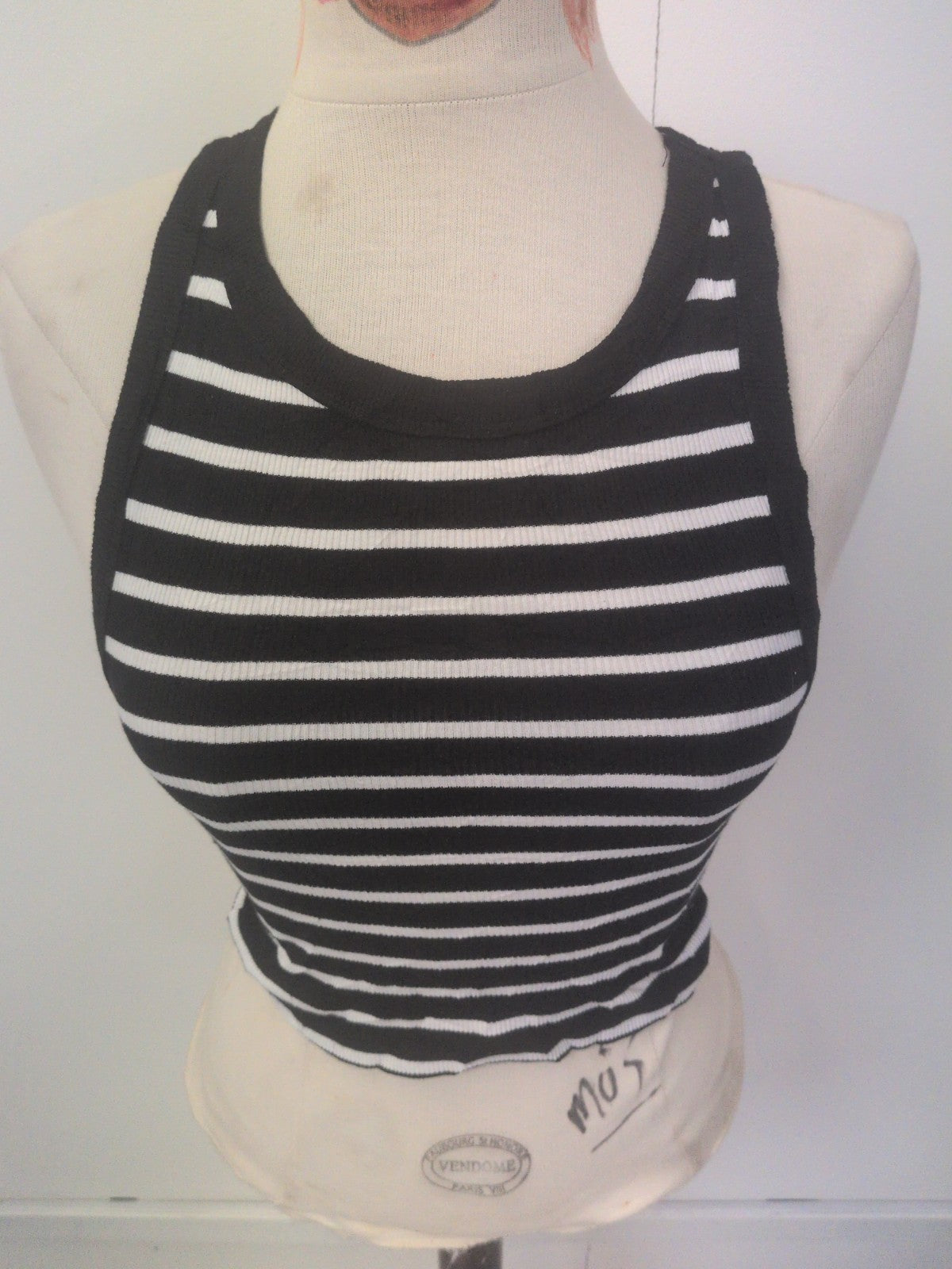 Ladies Primark Size Small Black Stripe Fitted Sleeveless T-shirt
