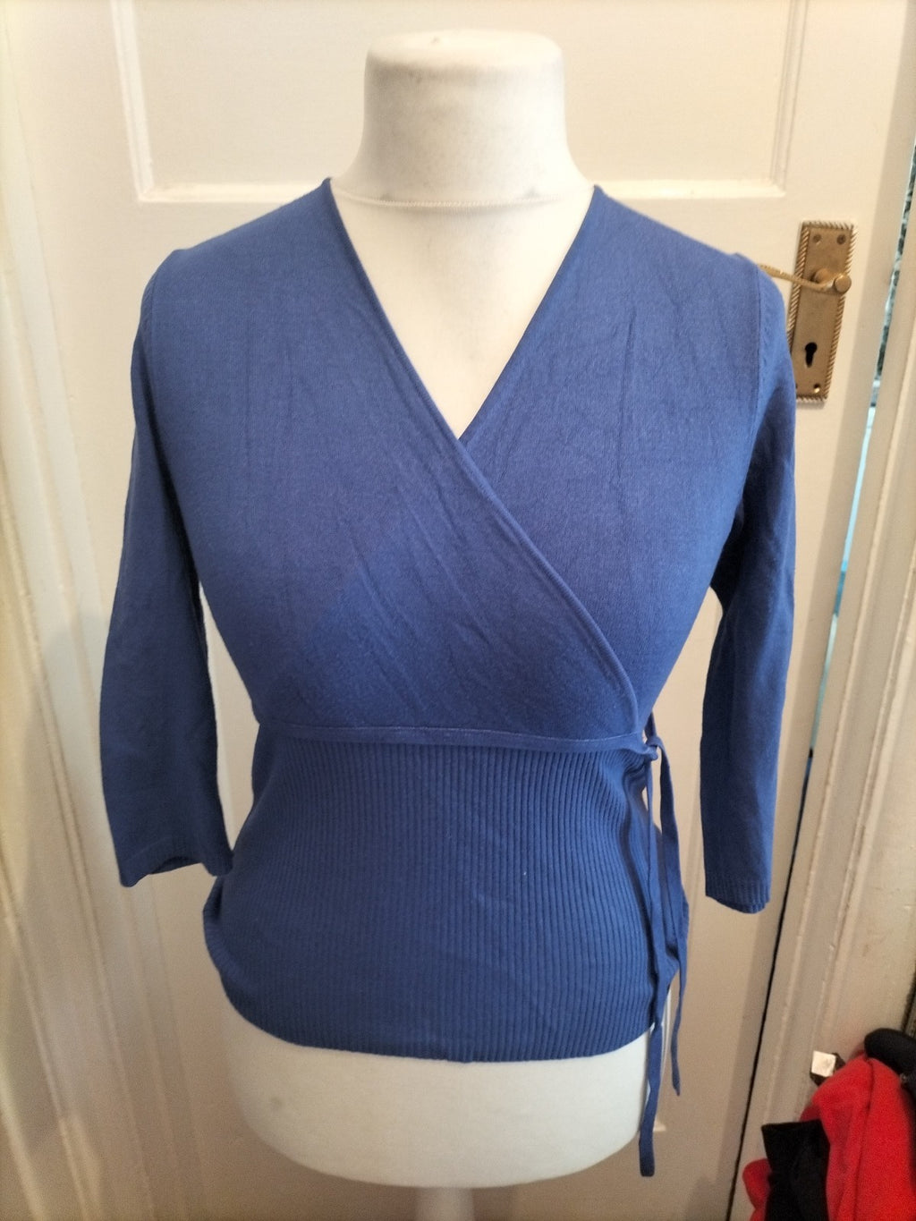 Ladies John Lewis Collection Size 10 Ribbed Blue V Neck Blouse