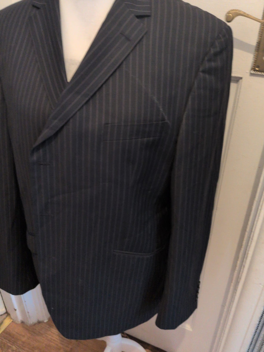 Mens Marks And Spencer 46M Slim Fit Black Stripe Suit Jacket