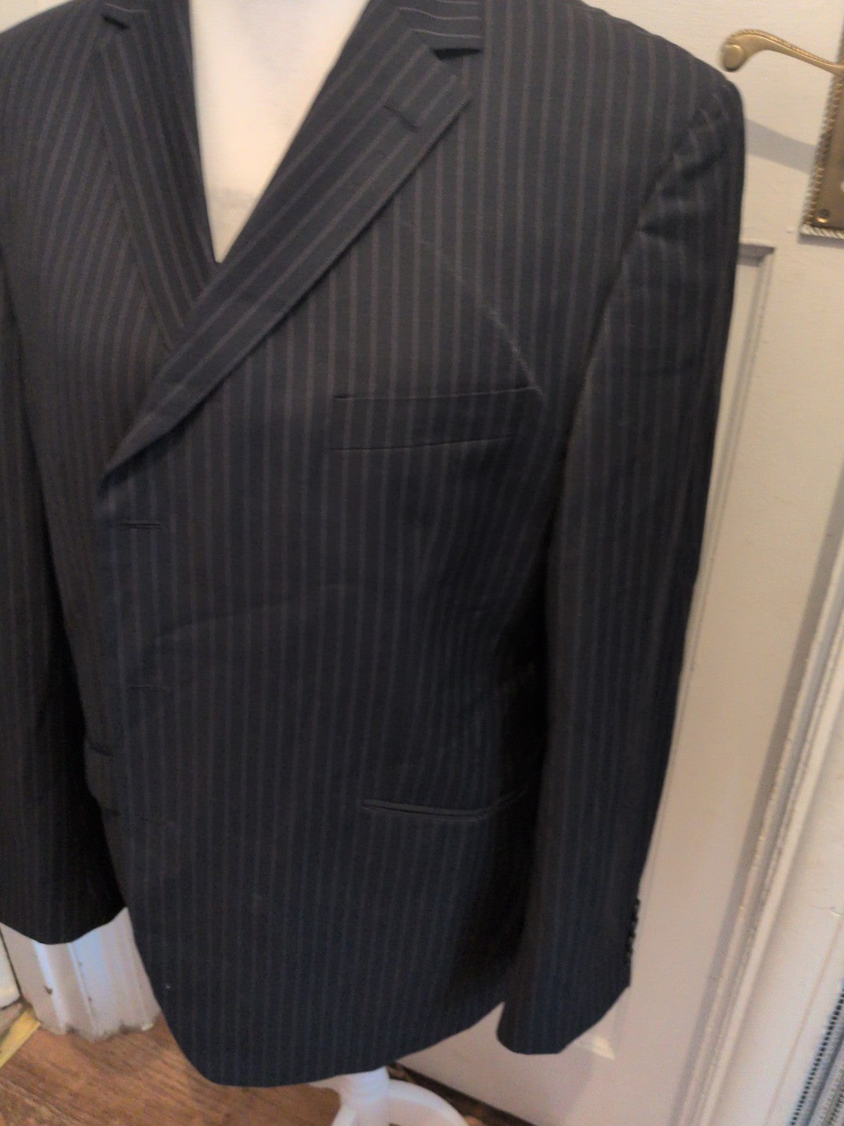 Mens Marks And Spencer 46M Slim Fit Black Stripe Suit Jacket