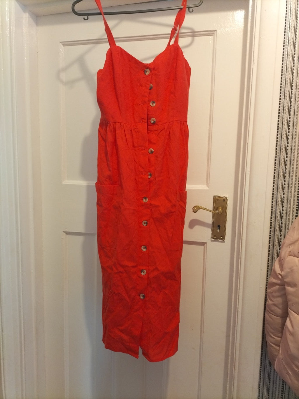 Ladies Primark Size 6 Orange Buttoned Sleeveless Dress