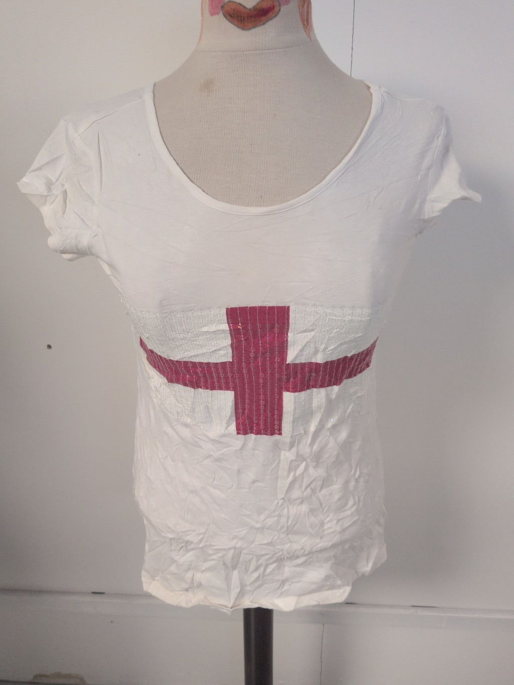 Ladies F&F Size 12 White England Flag Sequin T-shirt