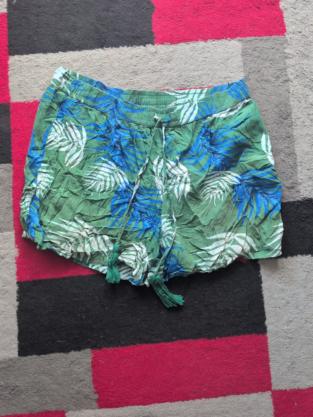 M&S Collection 16 Green And Blue Floral Elasticated Shorts