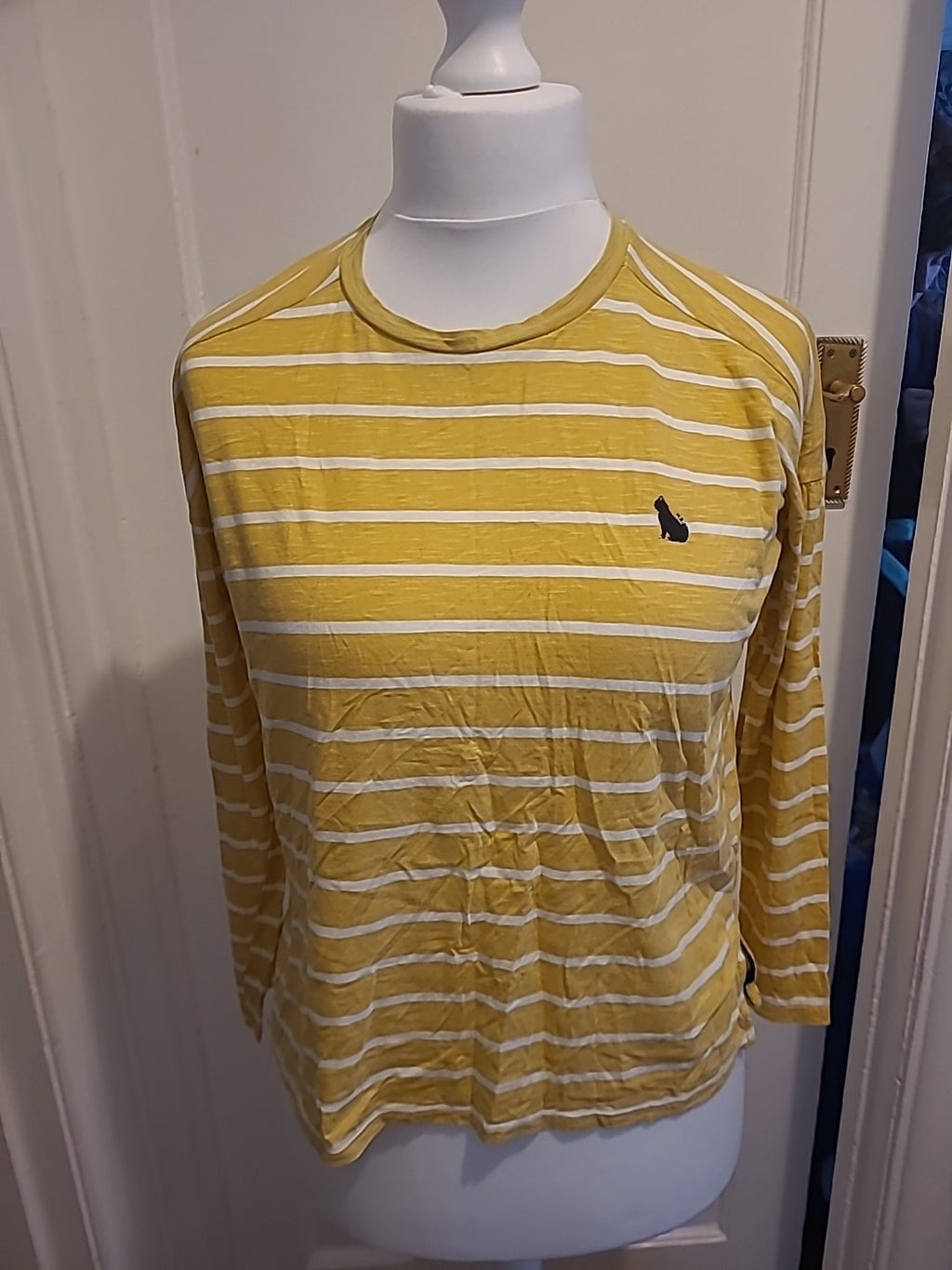 Ladies Next Size 12P Petite Yellow And White Striped Tshirt