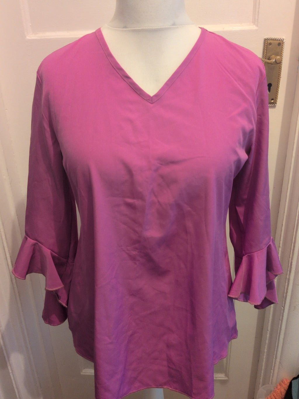 Shein M Purple V Neck Flute Sleeve Blouse