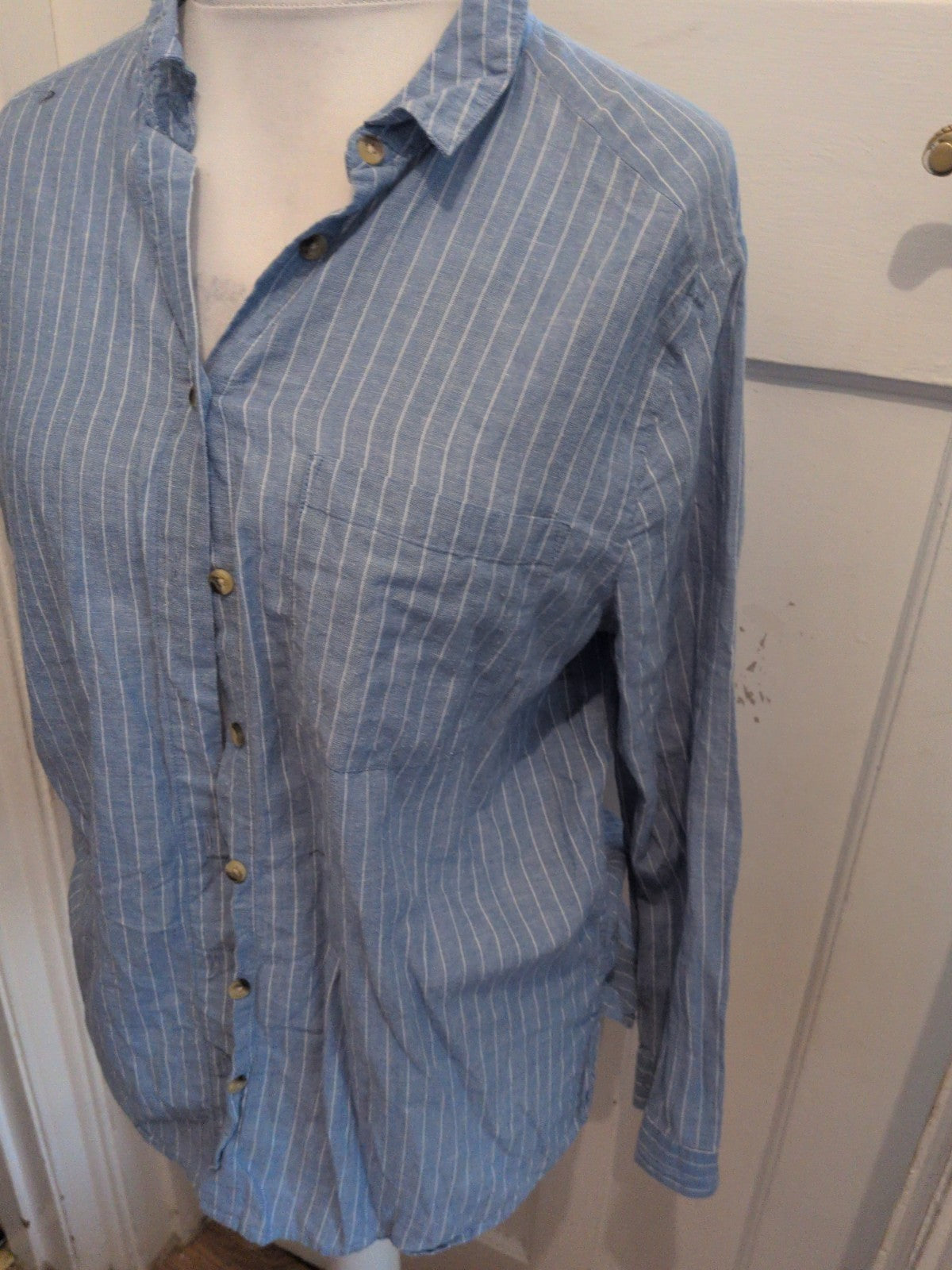Primark 16 Blue With White Stripes Long Sleeve Pyjama Top