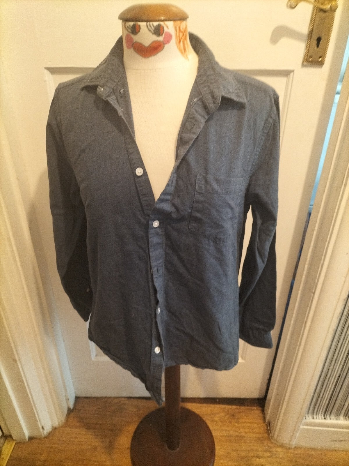 Mens Primark Medium Slim Fit Navy Long Sleeved Shirt