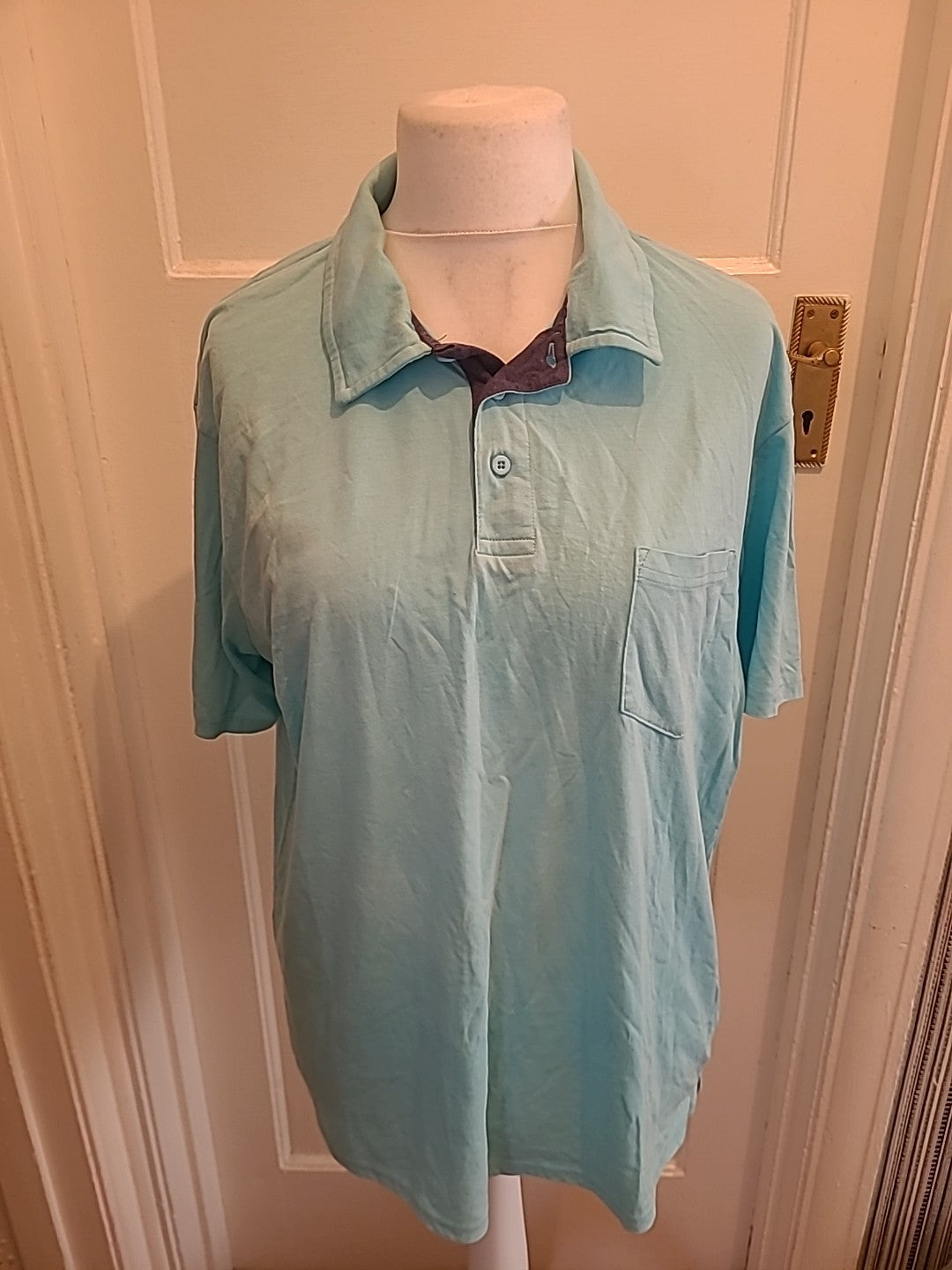 Mens Atlas Size Large Aqua Short Sleeved Polo