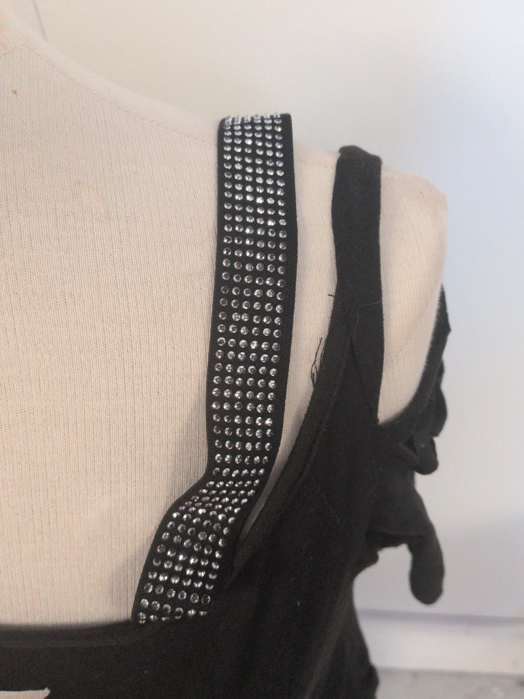Shein XL Black Open Shoulder Diamante Strap Blouse