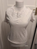 Honor Millburn 10-12 White Patterned Neck Hem Short Sleeve Blouse