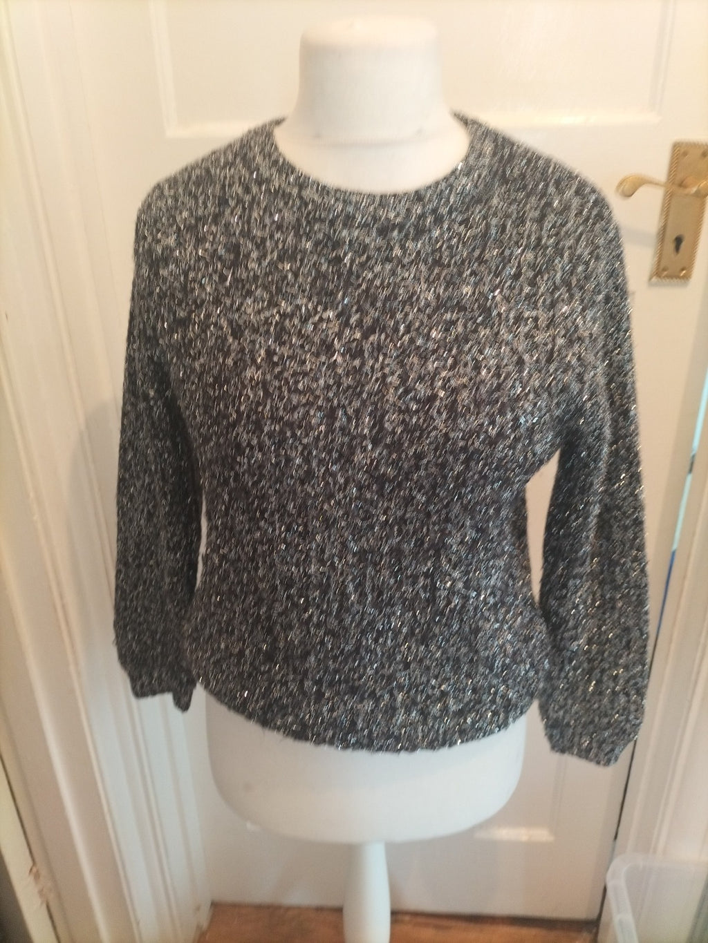 Peacocks Small Black And Silver Sparkle Long Sleeve Pullover Jumper
