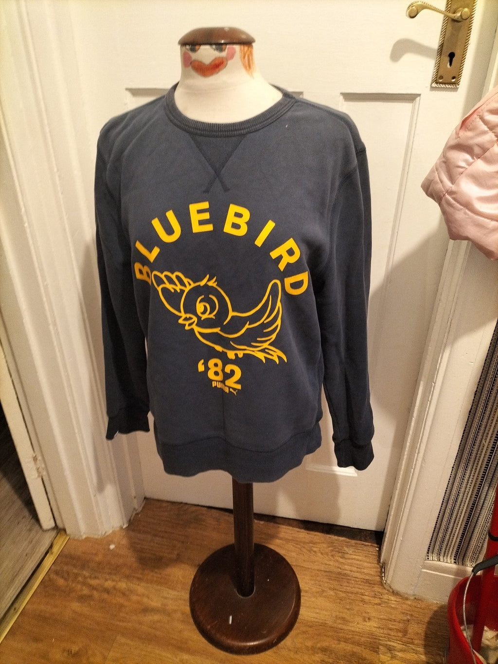 Mens Puma Size Medium Navy And Yellow Long Sleeved Pullover Jumper