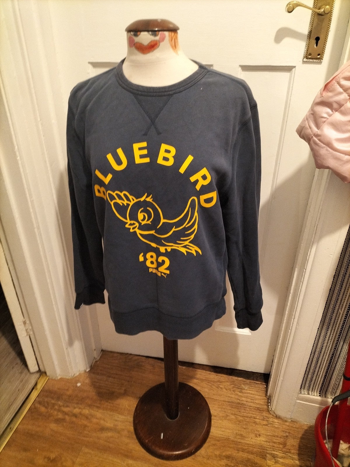 Mens Puma Size Medium Navy And Yellow Long Sleeved Pullover Jumper