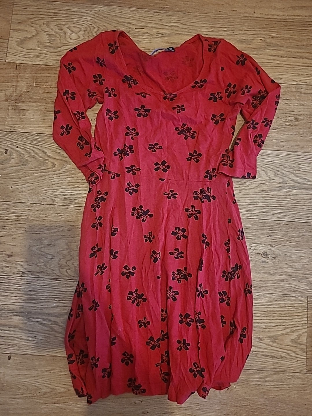 Ladies Red And Black Mini Dress Size 8 Atmosphere 3/4 Sleeves