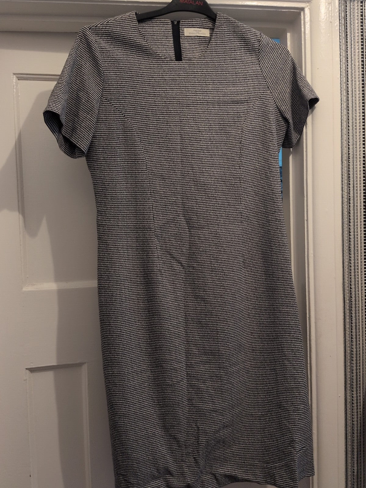 St Michael 12 Black And White Lined Short Sleeve Dress