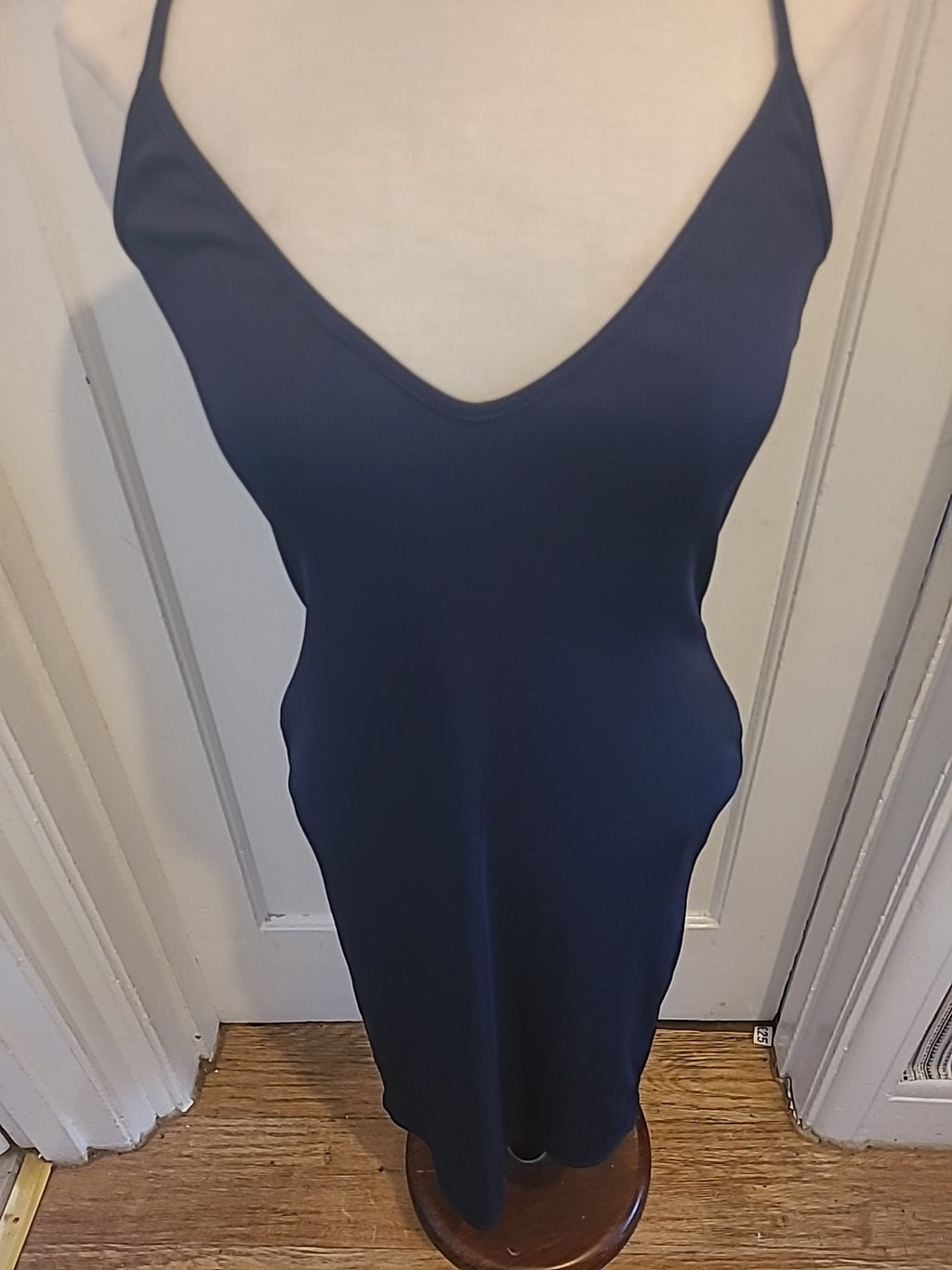 Ladies Prettylittlething Size 10 Navy Ribbed Sleeveless Pencil Dress