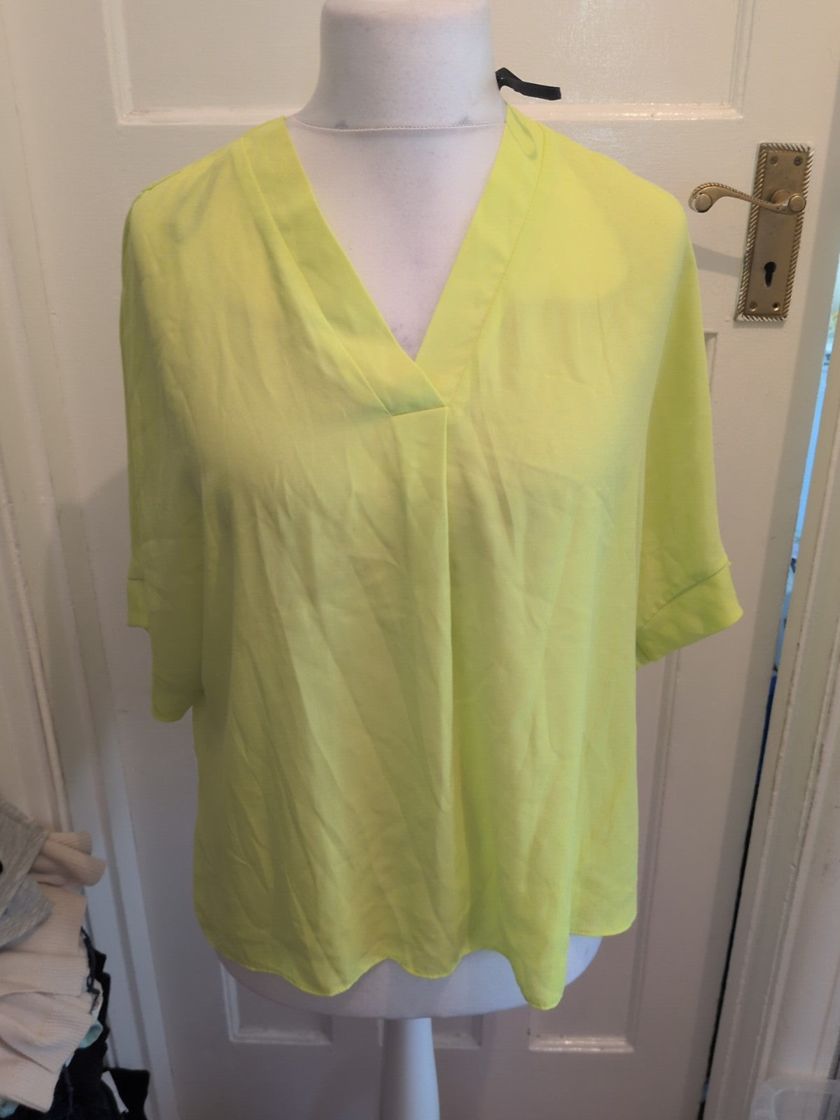 Primark 12 Bright Limey Yellow Short Sleeve Blouse