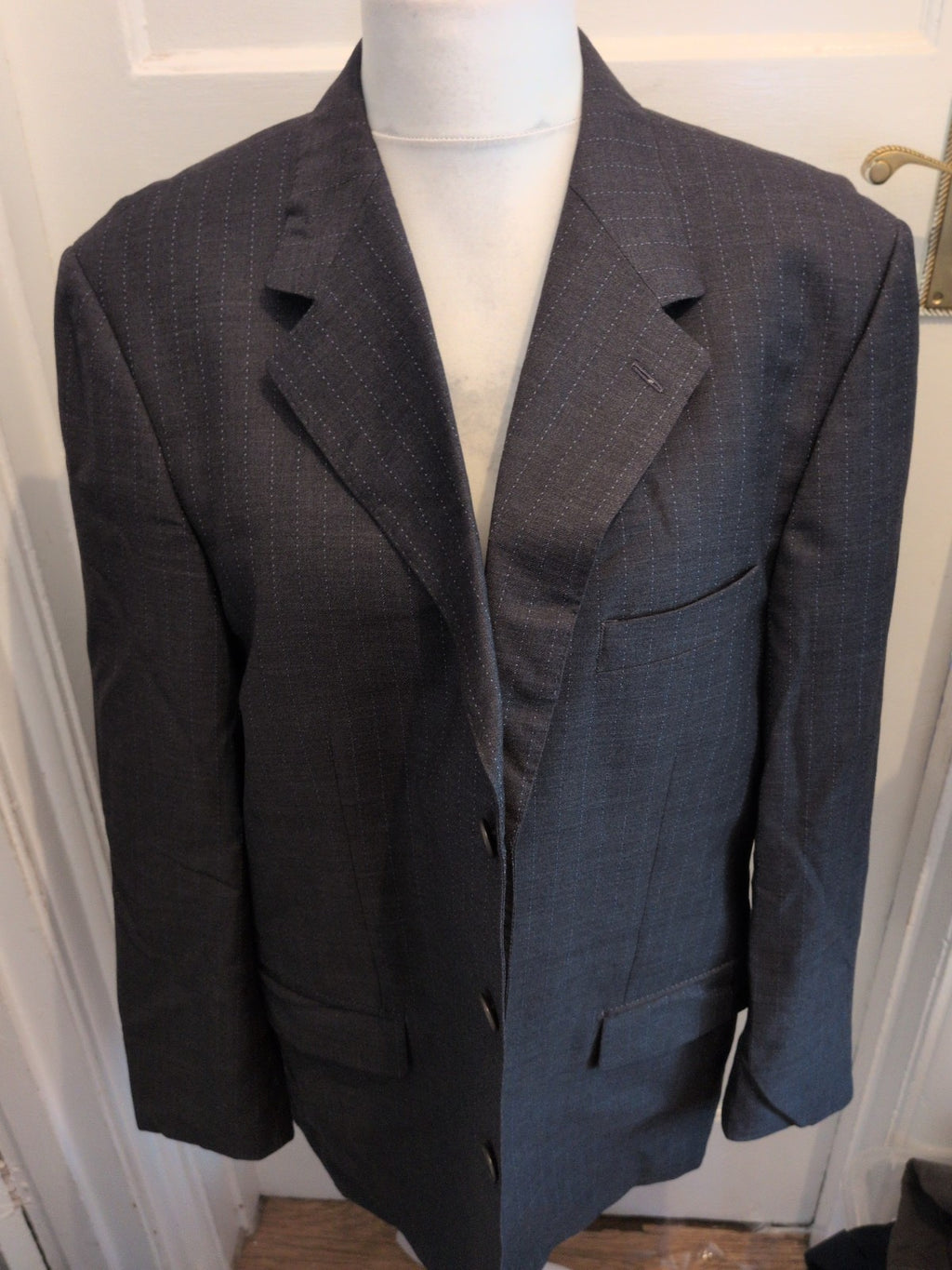 Hunts 44s Grey And Blue Stripe Suit Jacket