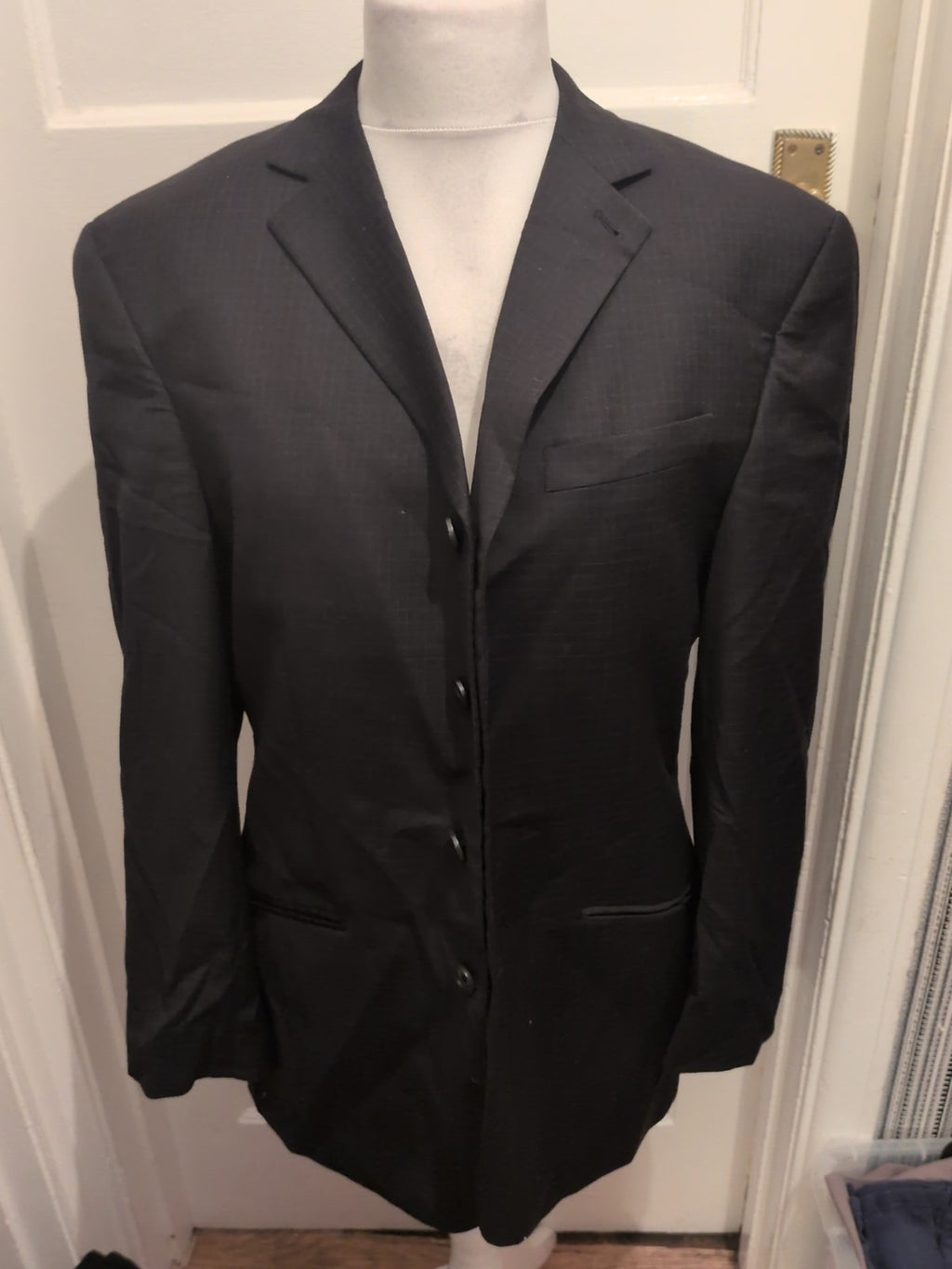 Mens Next Size 40r Black Pinstripe Check Lined Suit Jacket