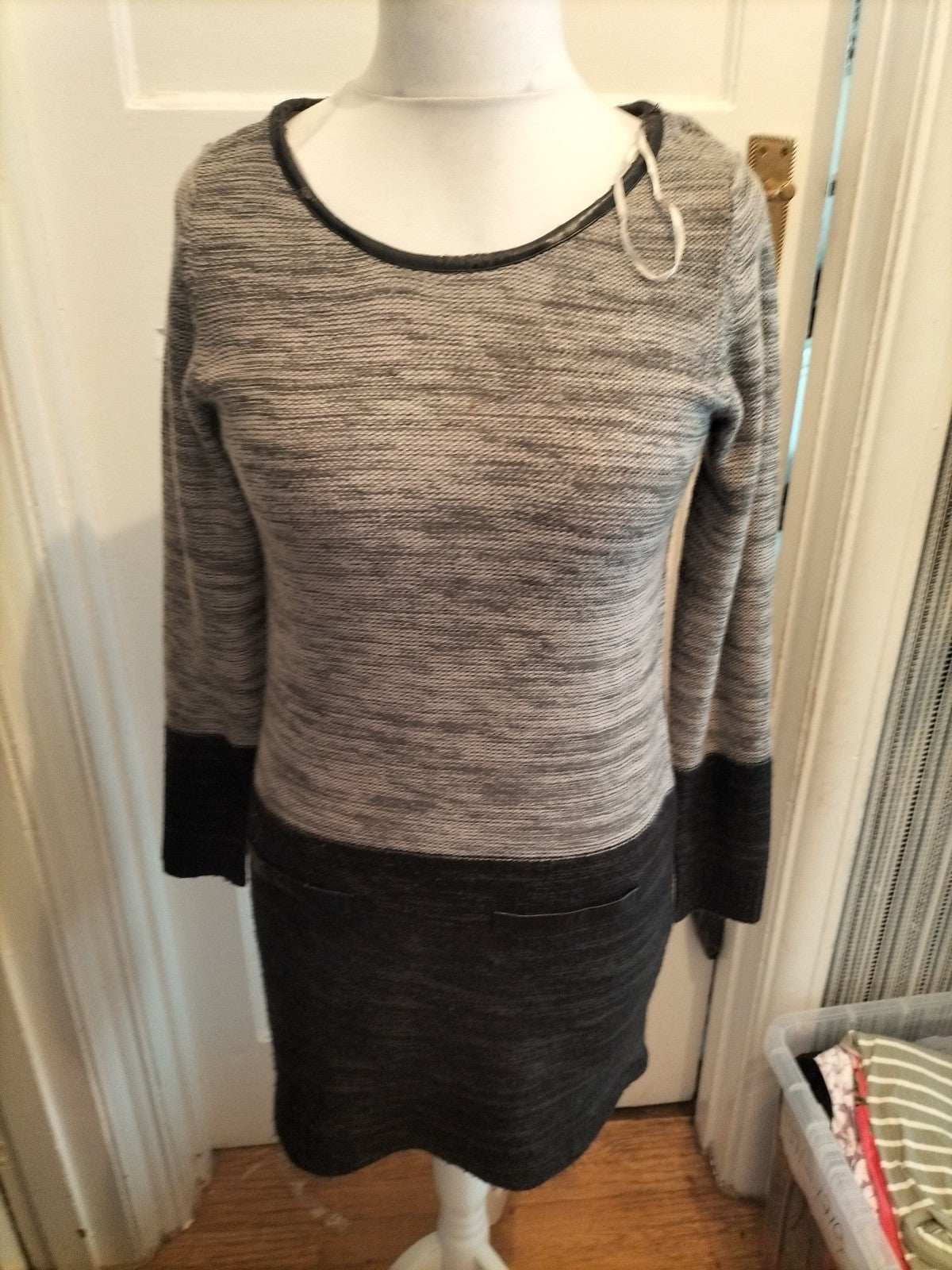 BHS 14 Grey Black Long Sleeve Jumper Dress
