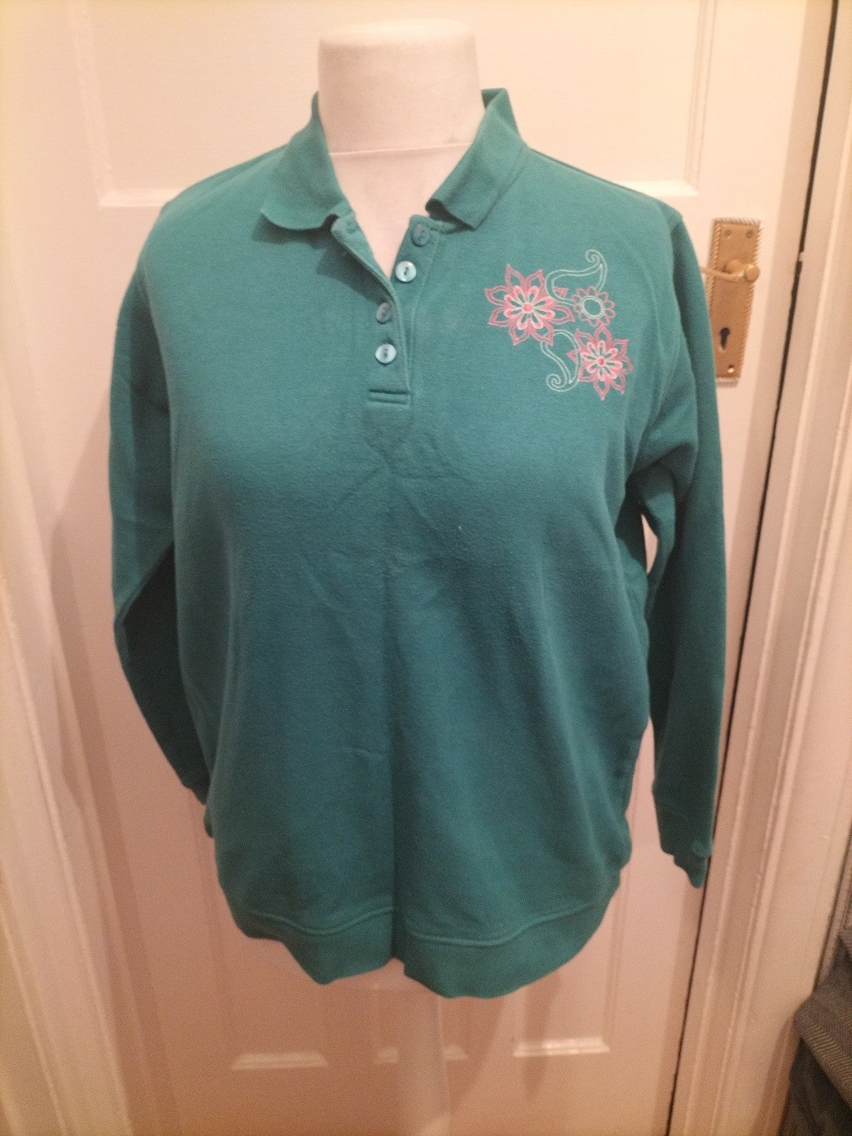 Ladies EWM Size 18-20 Teal Long Sleeved Collared Blouse/Polo