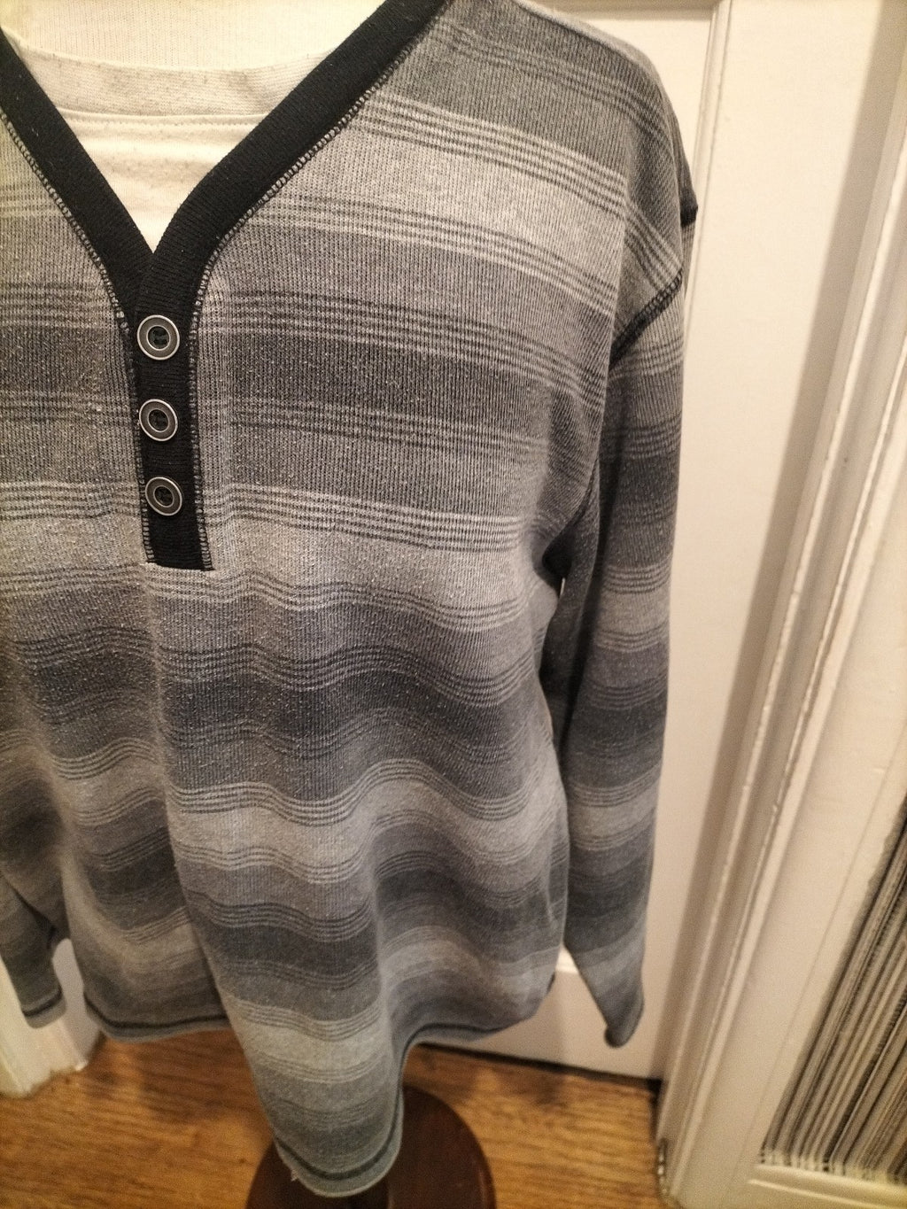 Mens Easy Size 2xl 2 Tone Grey Striped Long Sleeved Polo