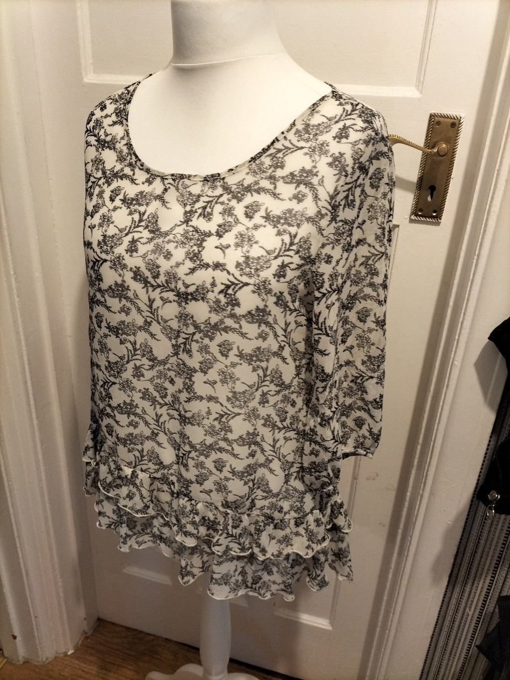 Ladies Primark Size 10 Black Outlined Aztec Sheer Top