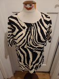 Ladies Roman Size 14 Black/Beige/Cream Short Sleeved Blouse