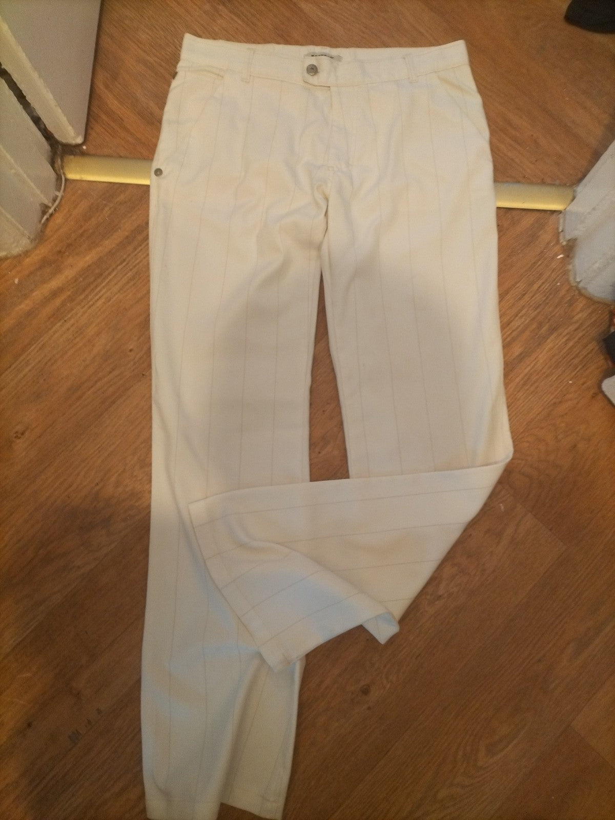 Ladies Mondo Size 34" Waist Cream Pinstripe Trousers