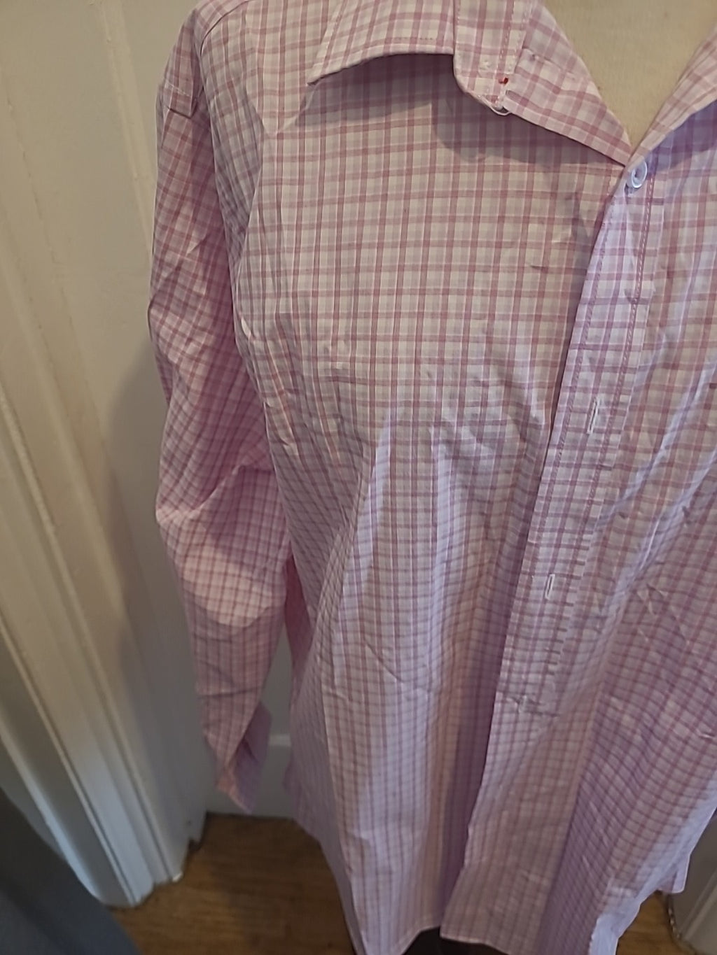 Mens Tailor&Cutter Size 16.5" Pink White Check Long Sleeved Formal Shirt