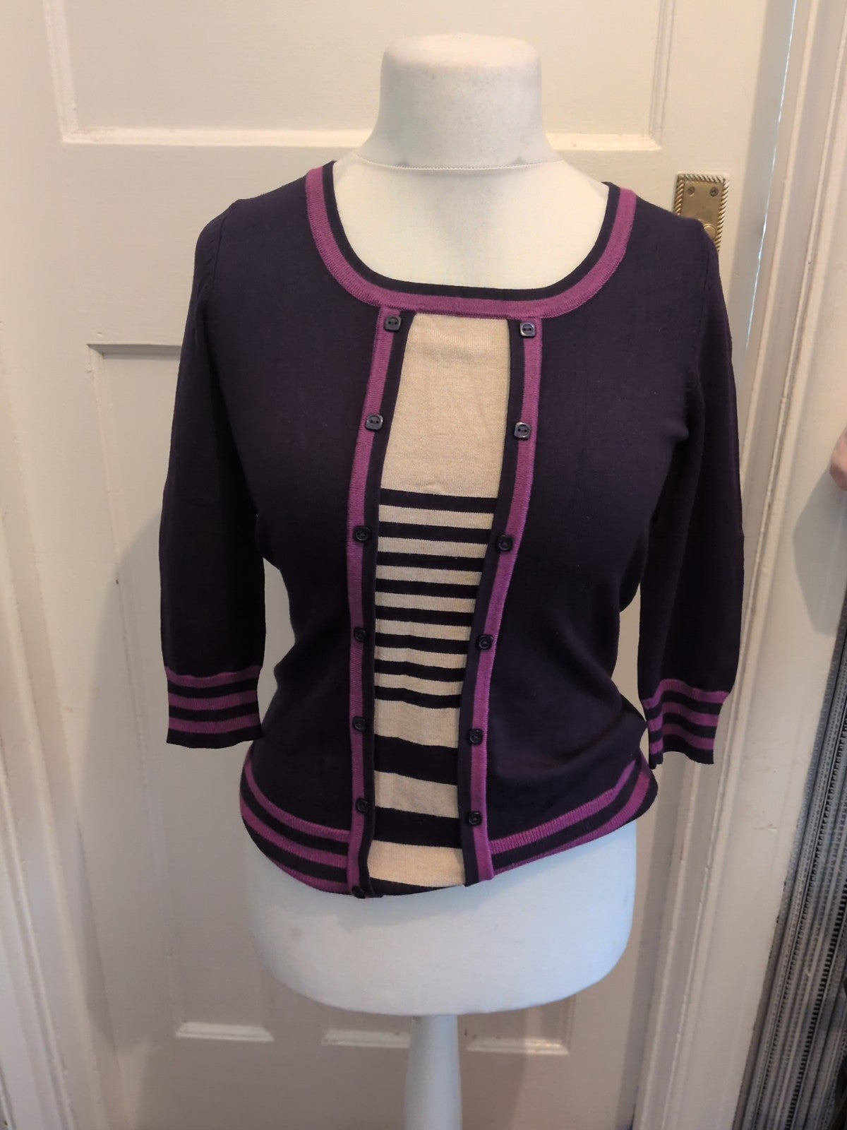 M&Co 10 Navy With Purple Long Sleeve Jumper