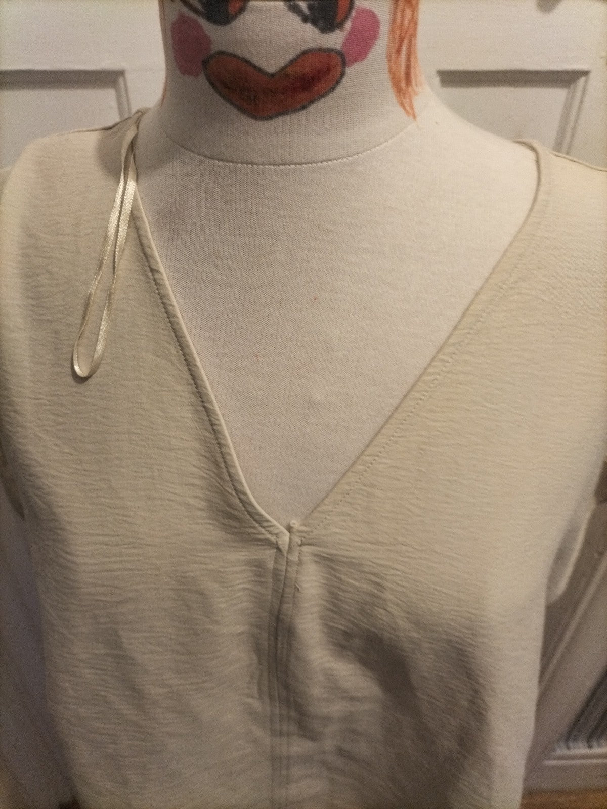 Ladies Primark Size 8 Beige Short Sleeved V Neck Blouse