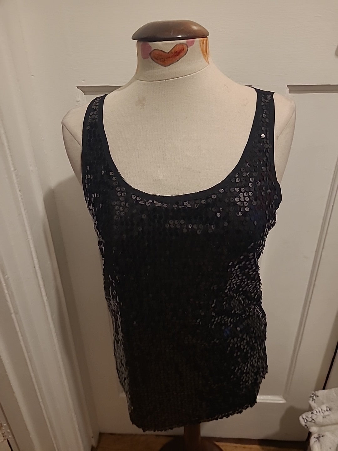 Brand New Ladies Dunnes Size 12 Black Sequin Vest