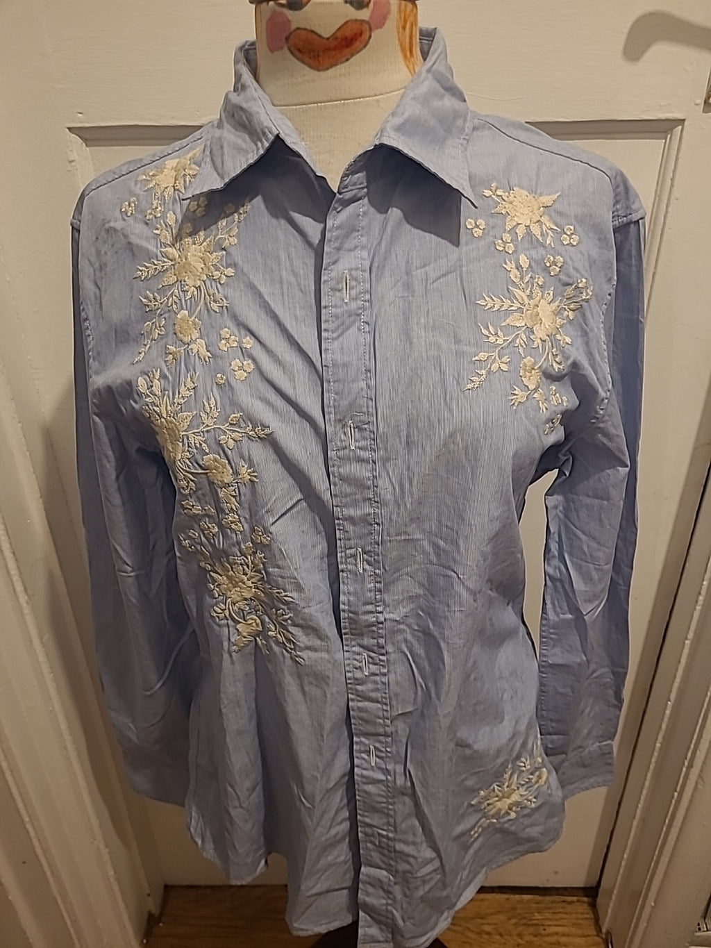 Mens River Island Size Medium Grey With Floral Embroidery Shirt