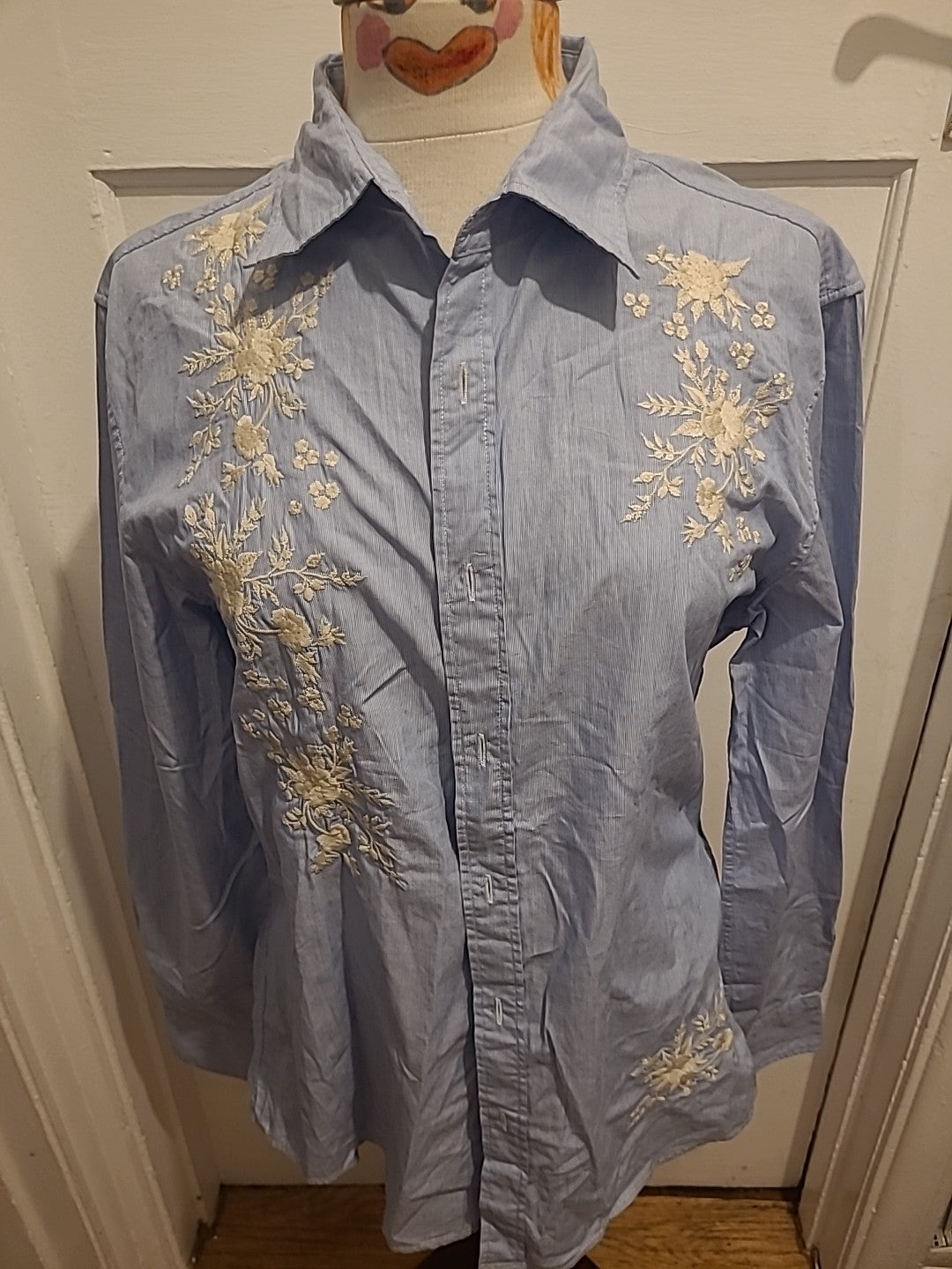 Mens River Island Size Medium Grey With Floral Embroidery Shirt