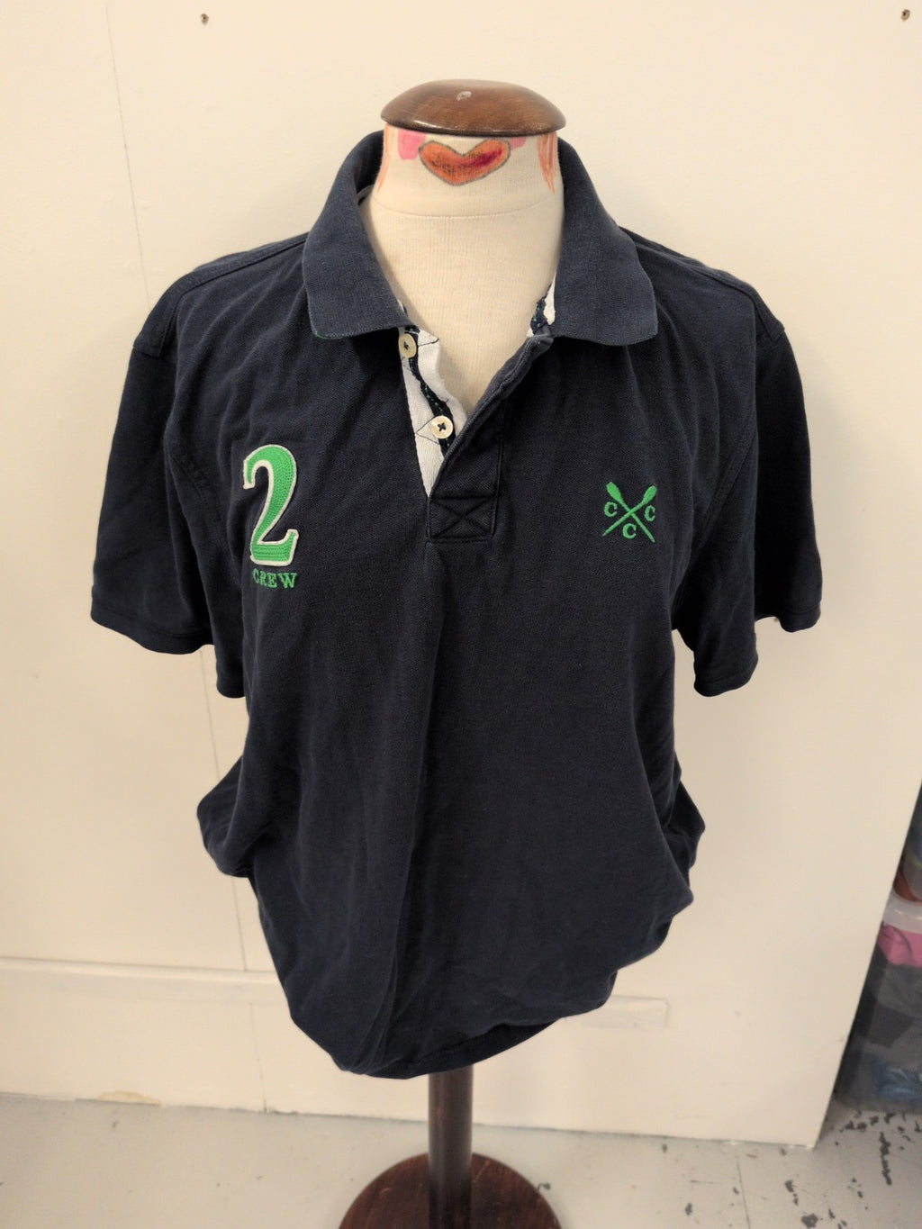 Crew Clothing XL Navy And Green Short Sleeve Polo