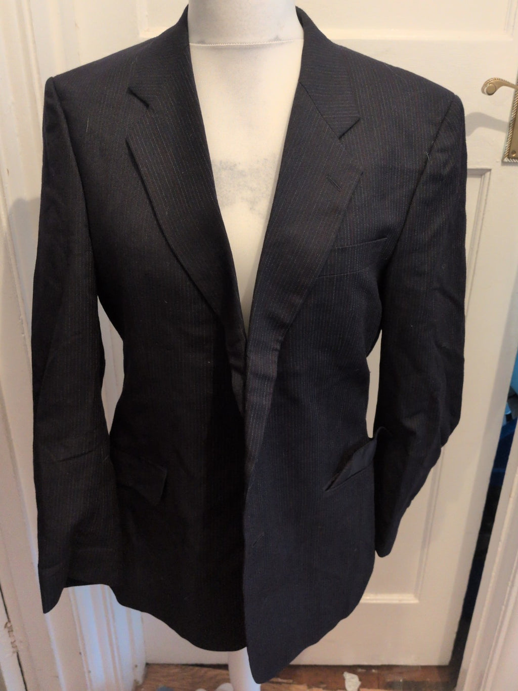 St Micheal 42 Short Navy Pinstripe Lined Padded Suit Jacket
