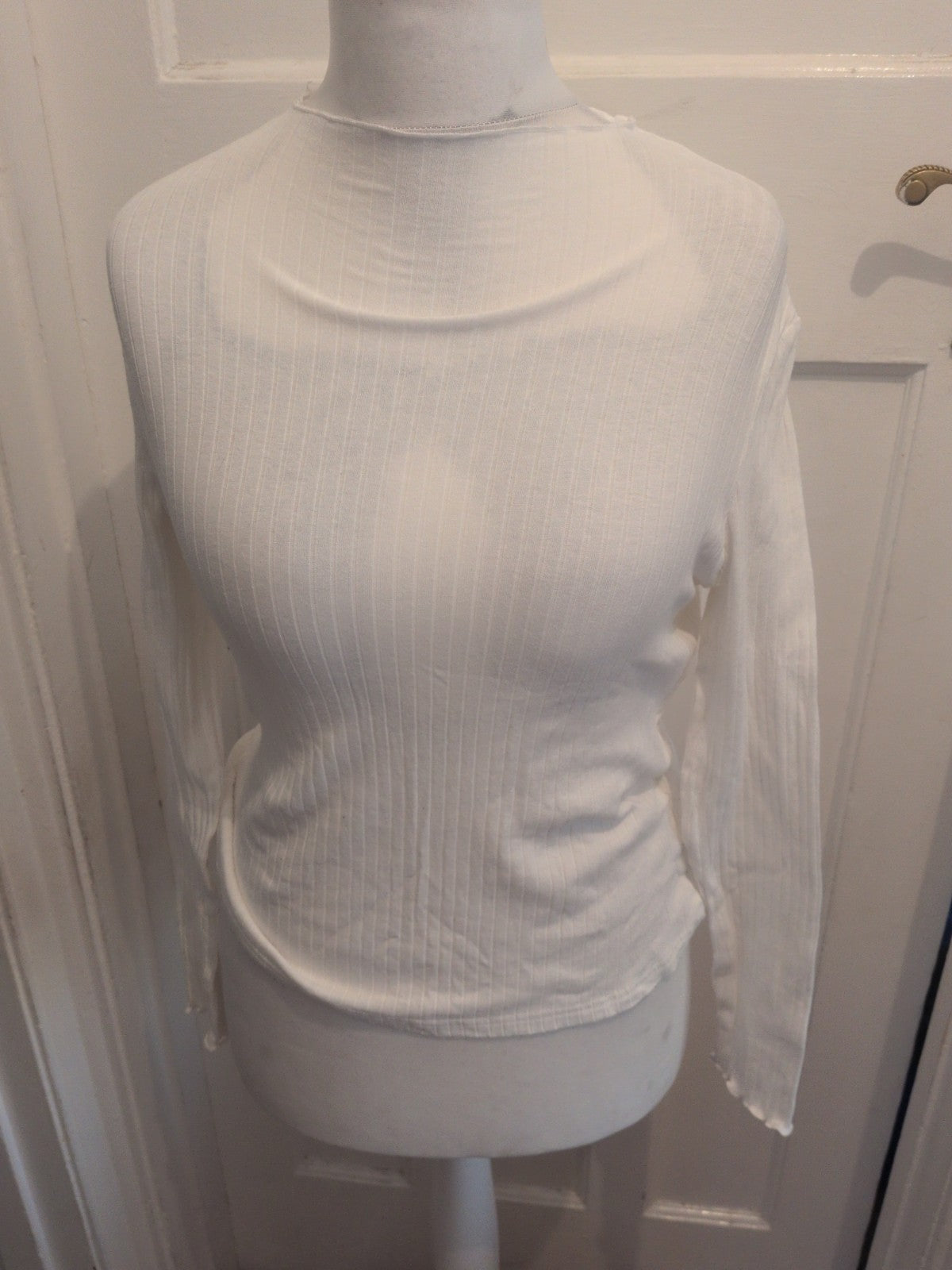 Shein Large White Scollopped Hems Long Sleeve Blouse