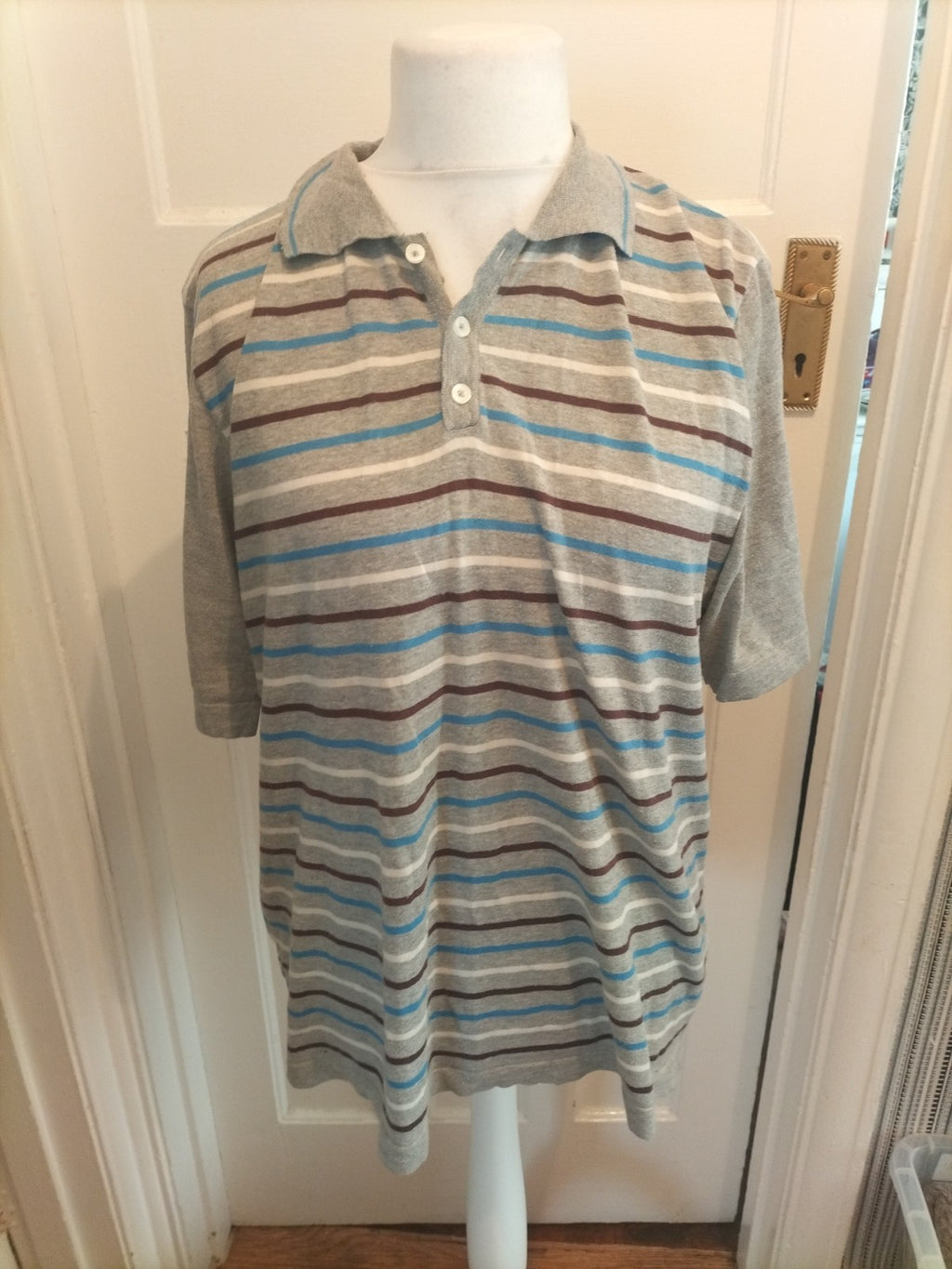 Mens N&N Size XL Grey Striped Short Sleeved Polo