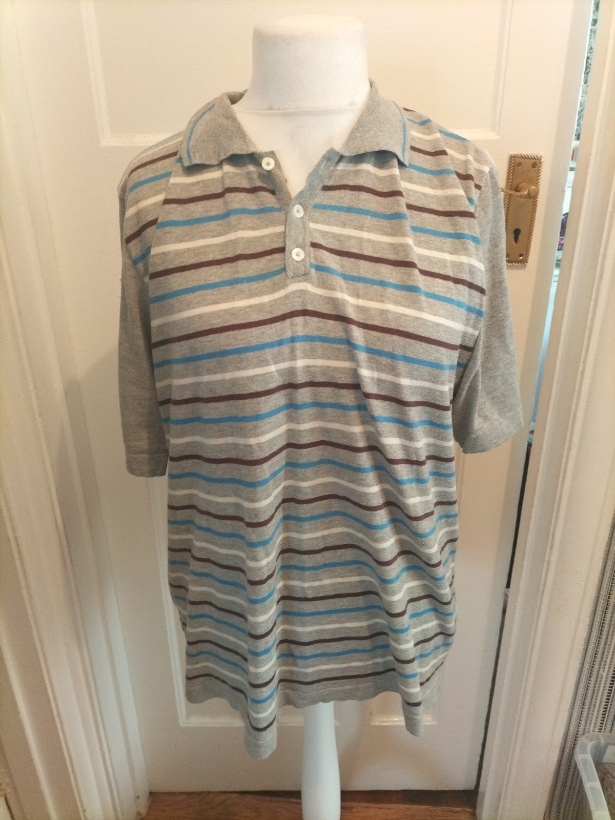 Mens N&N Size XL Grey Striped Short Sleeved Polo