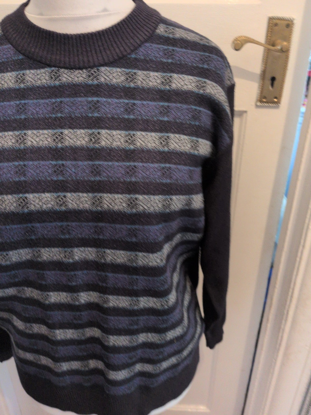 Todd Baxter Large Navy Patterned Jumper Pullover
