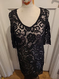 Ladies Jaeger Size 8 Black With Beige Lining Short Sleeved Dress