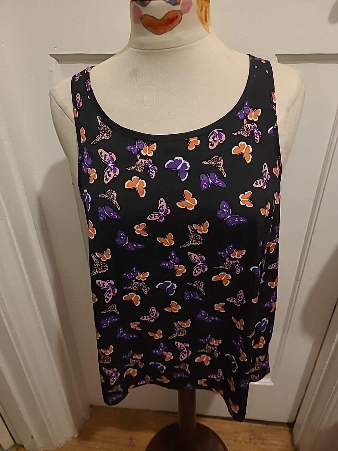 Ladies Sleeveless Top Atmosphere Size 12 Black / Pink Butterflies