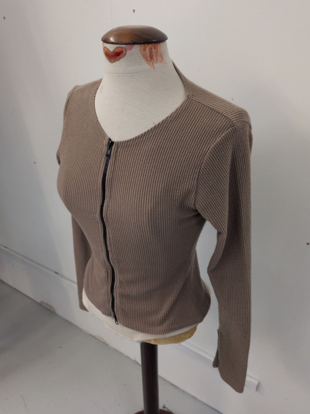 Boohoo 14 Brown Full Zip Front Long Sleeve Top