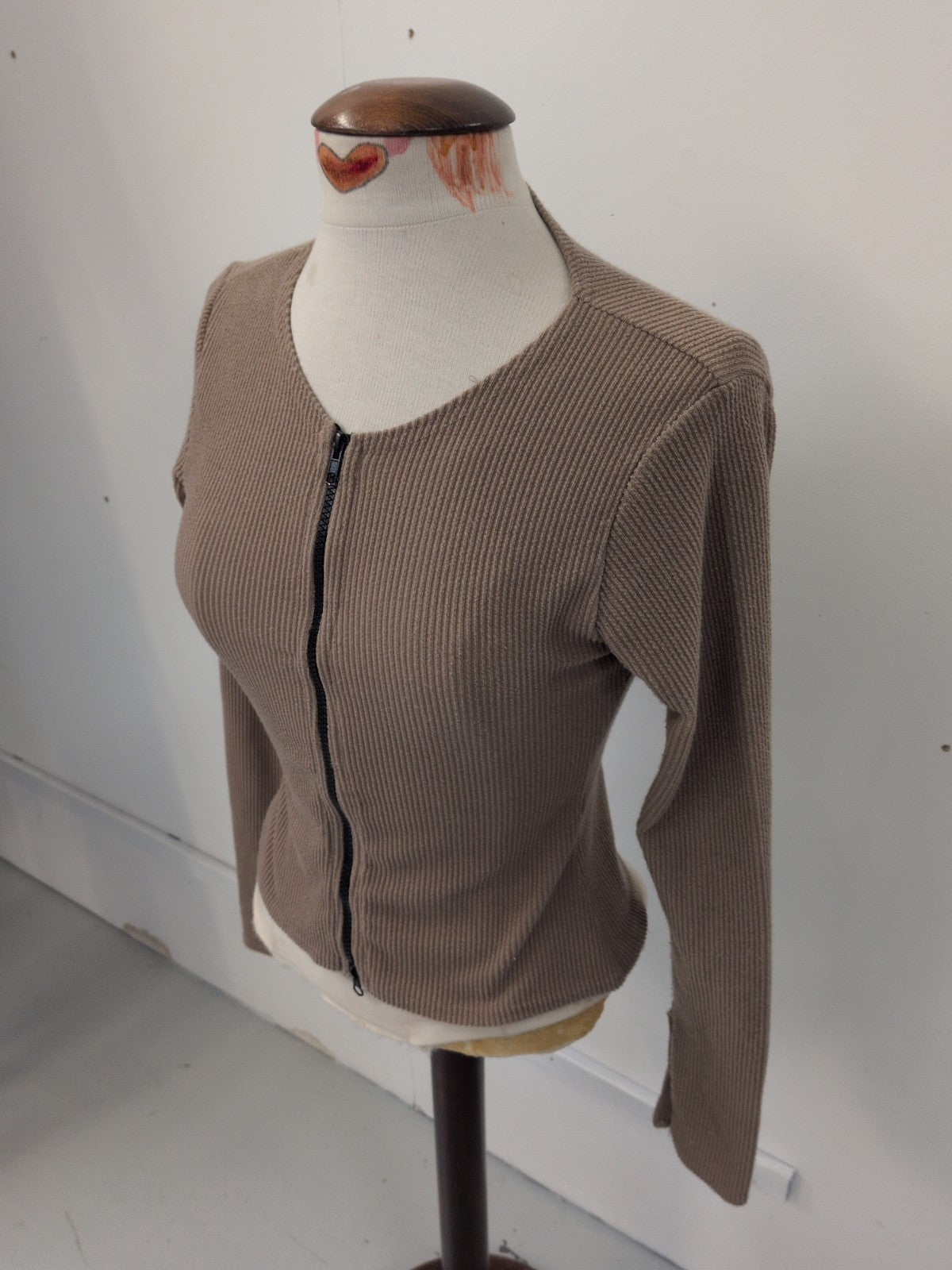 Boohoo 14 Brown Full Zip Front Long Sleeve Top