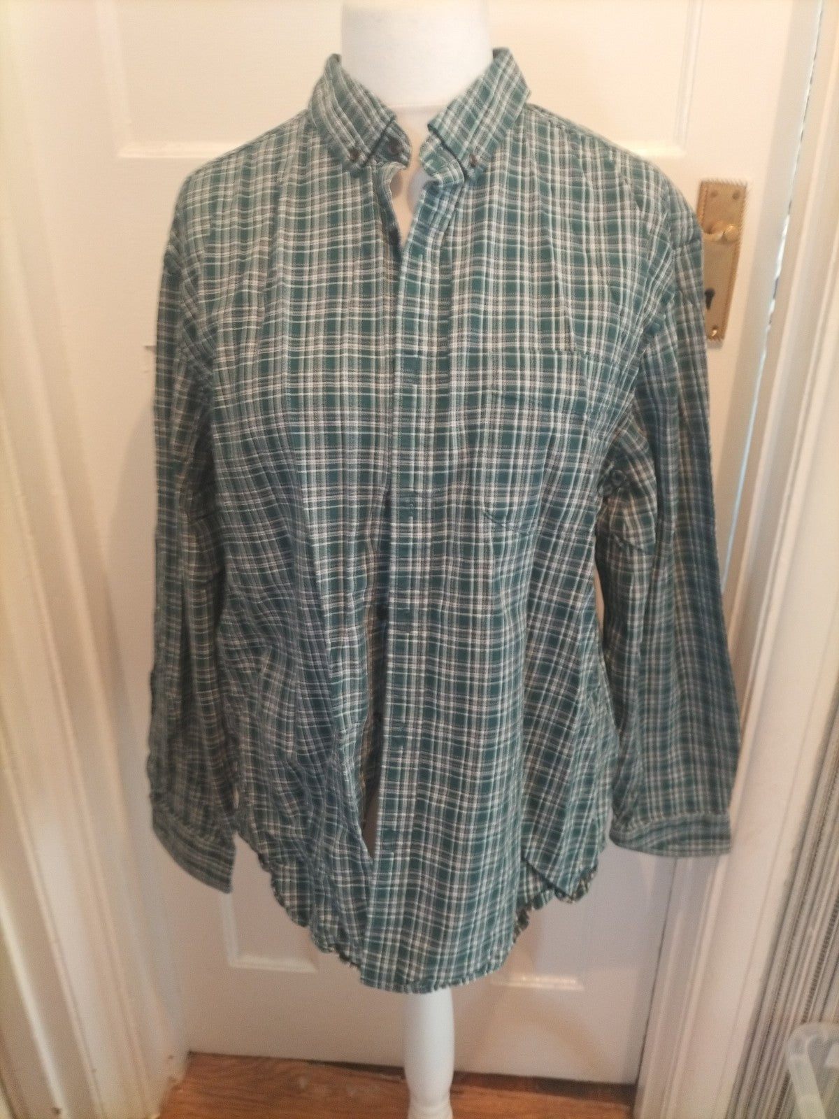 Mens M&S Collection Size XL Dark Green And White Check Laundered Oxford Shirt...
